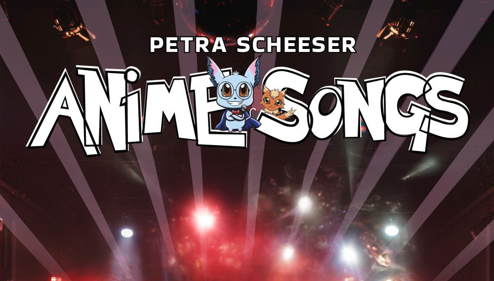 Auf dem Bild sind Lichter einer Bühne zu sehen. Oben im Bild steht Petra Scheeser und darunter Anime Songs.